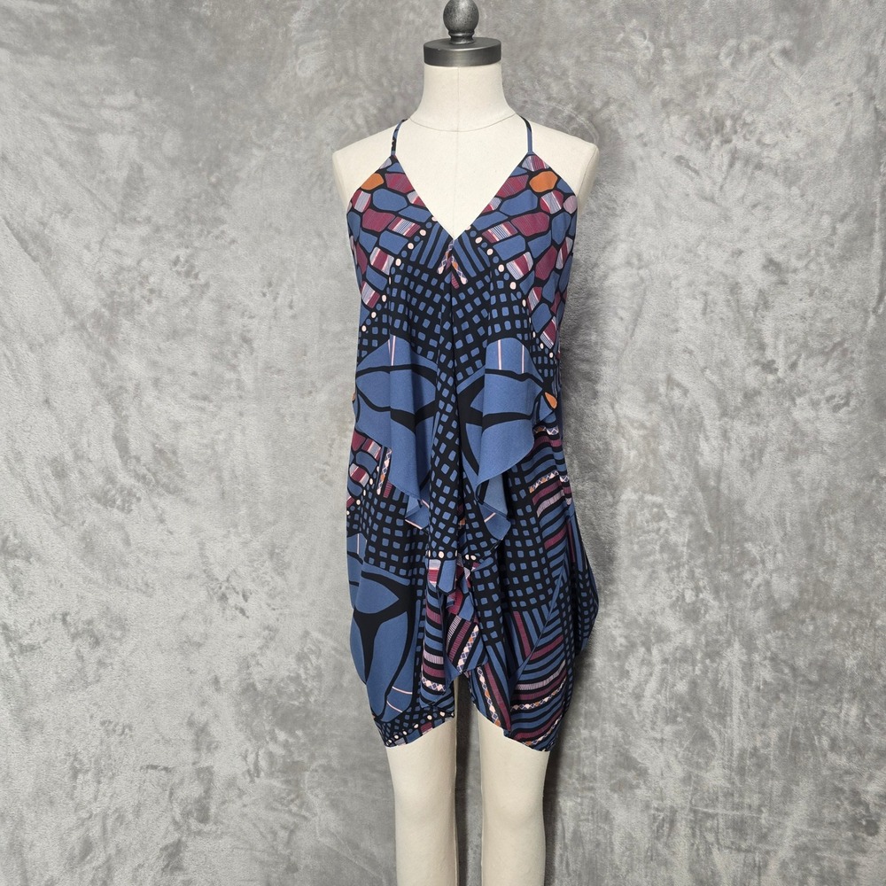 Olivaceous Mini Dress Womens S Blue Geometric Abstract Drape Butterfly Fairy